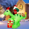 Tangkula 8 FT Lighted Christmas Inflatable Santa Claus Dinosaur Decoration with Gift Boxes
