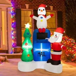 Tangkula 6 FT Lighted Christmas Inflatable Mailbox Santa Claus Snowman Christmas Tree Decoration with Built-in LED Lights