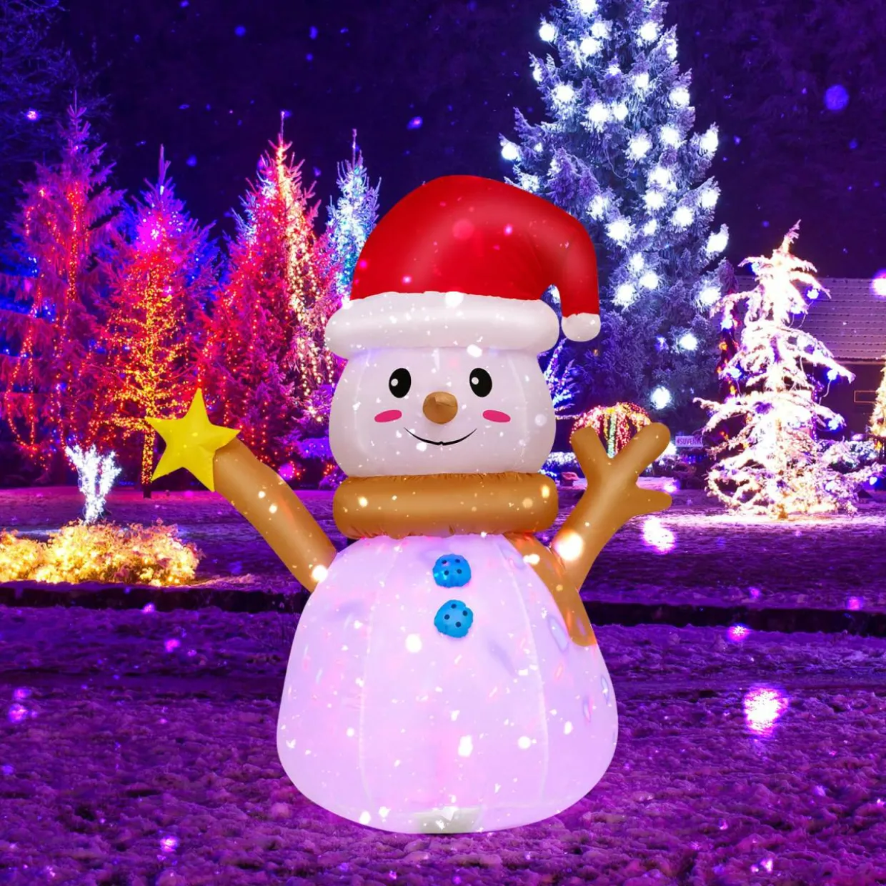 Tangkula 4 FT Lighted Christmas Inflatable Snowman with 360° Rotating Colorful LED Light