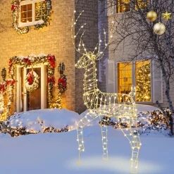 Tangkula 6 FT Lighted Christmas Reindeer, 3D Buck Xmas Decoration with 300 Warm White LED Lights