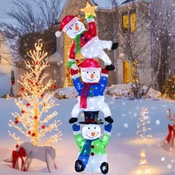 Tangkula 6 FT Lighted Christmas Stacked Snowman Set, Light-up Christmas Decoration with 155 LED Lights