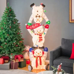 Tangkula 5.6 FT Lighted Christmas Stacked Snowmen Decoration