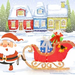 Tangkula 4 FT Lighted Christmas Sleigh Decoration, Lighted Santa