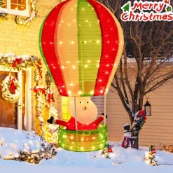 Tangkula 4.5 FT Lighted Christmas Santa Claus with Hot Air Balloon
