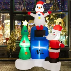 Tangkula 6 FT Lighted Christmas Inflatable Mailbox Santa Claus Snowman Christmas Tree Decoration with Built-in LED Lights