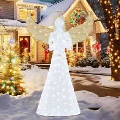 Tangkula 5 FT Lighted Christmas Angel, Light-up Winged Xmas Angel with 150 LED Lights, Zip Ties & Ground Stakes