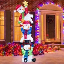 Tangkula 6 FT Lighted Christmas Stacked Snowman Set, Light-up Christmas Decoration with 155 LED Lights