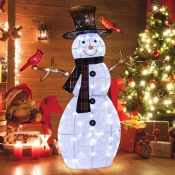 Tangkula 4.2 FT Lighted Christmas Snowman with Redbirds