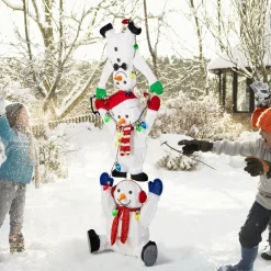 Tangkula 5.6 FT Lighted Christmas Stacked Snowmen Decoration
