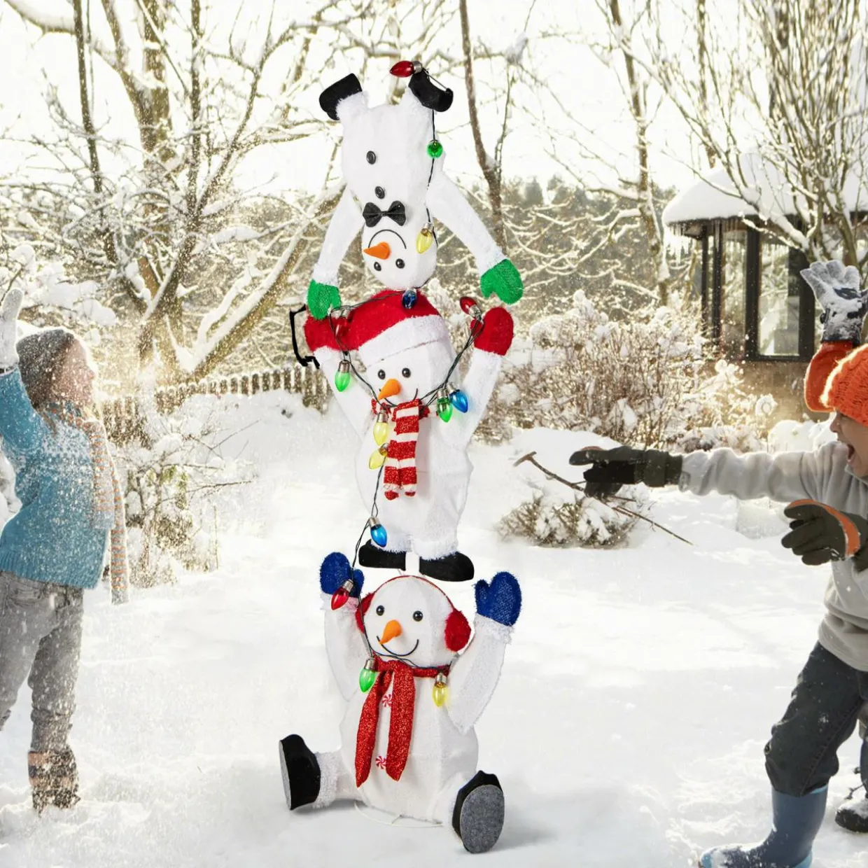 Tangkula 5.6 FT Lighted Christmas Stacked Snowmen Decoration