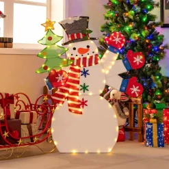 Tangkula 4 FT Lighted Christmas Snowman, Lighted Standing Snowman Sign