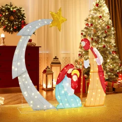 Tangkula 5 FT Lighted Christmas Nativity Scene Set, Outdoor Holy Family Decoration with 140 Warm White LED Lights