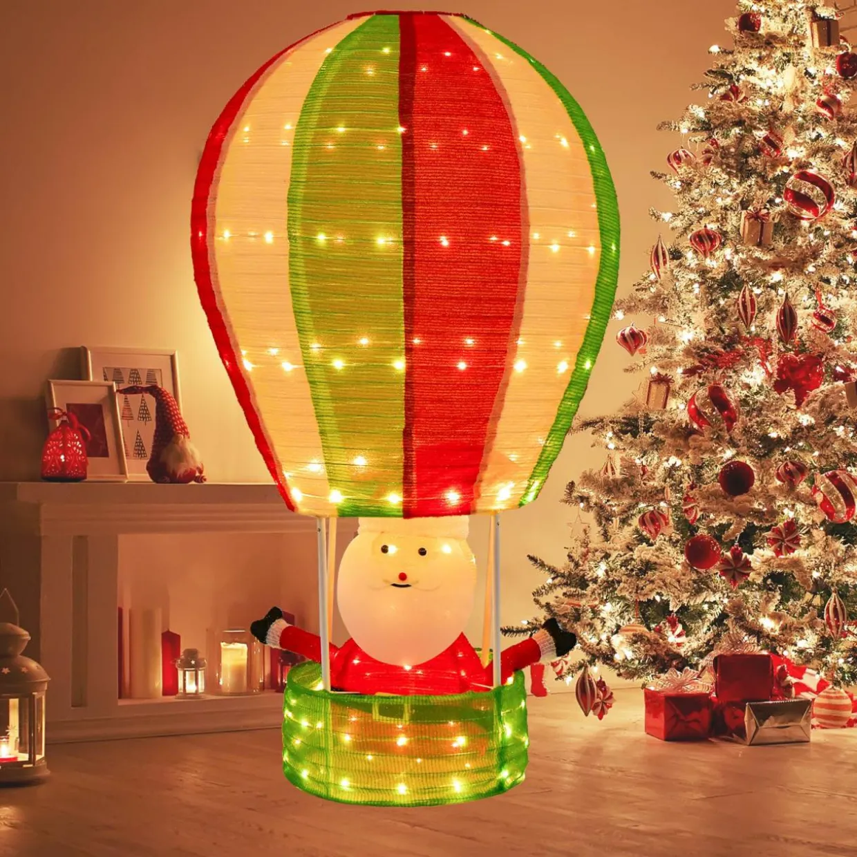 Tangkula 4.5 FT Lighted Christmas Santa Claus with Hot Air Balloon