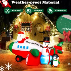 Tangkula 9.5 FT Lighted Christmas Inflatable Santa Claus on Helicopter