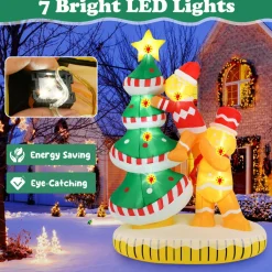 Tangkula 7 FT Lighted Christmas Inflatable Gingerbread Men Climbing Christmas Tree with LED Lights & Built-in Fan