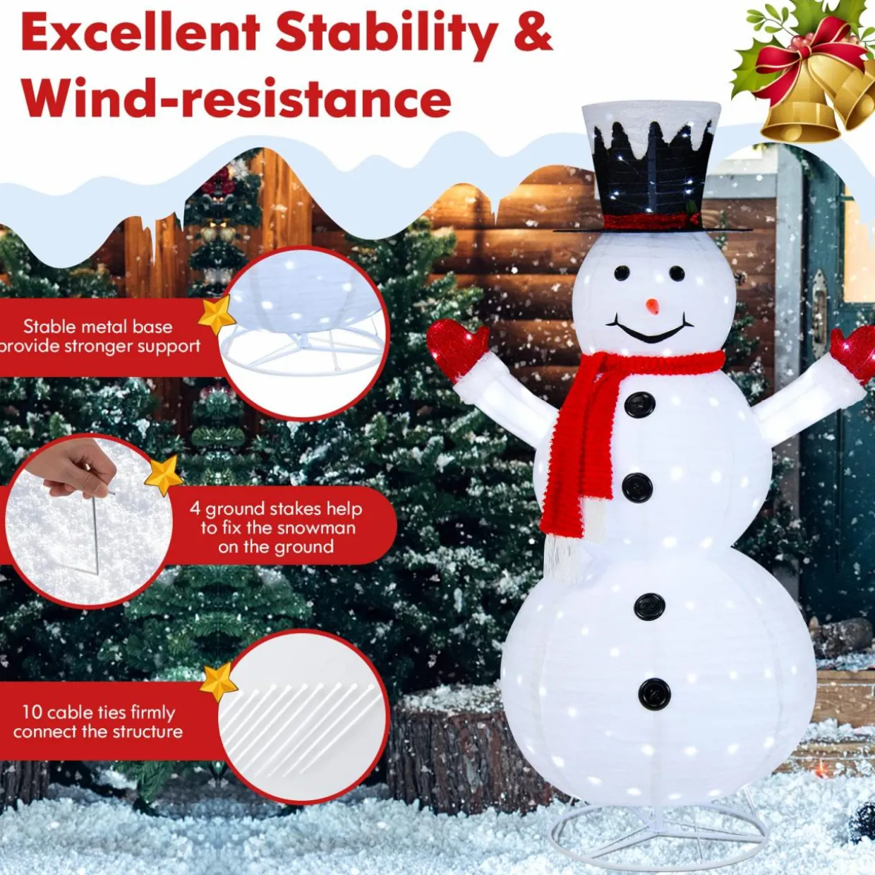 Tangkula 6 FT Lighted Christmas Snowman, Outdoor Pop-up Snowman Figure w/200 Lights