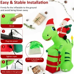 Tangkula 8 FT Lighted Christmas Inflatable Santa Claus Dinosaur Decoration with Gift Boxes