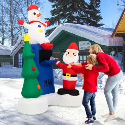 Tangkula 6 FT Lighted Christmas Inflatable Mailbox Santa Claus Snowman Christmas Tree Decoration with Built-in LED Lights