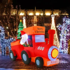 Tangkula 8.6 FT Lighted Christmas Inflatable Santa Claus on Train with Deer & Christmas Tree