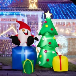 Tangkula 7 FT Lighted Christmas Inflatable Santa Claus & Christmas Tree with Gift Boxes