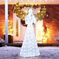 Tangkula 5 FT Lighted Christmas Angel, Light-up Winged Xmas Angel with 150 LED Lights, Zip Ties & Ground Stakes