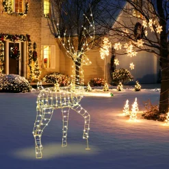 Tangkula 6 FT Lighted Christmas Reindeer, 3D Buck Xmas Decoration with 300 Warm White LED Lights