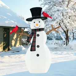 Tangkula 4.2 FT Lighted Christmas Snowman with Redbirds