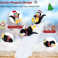 Tangkula 4 FT Lighted Christmas Penguin Slide Scene Decoration