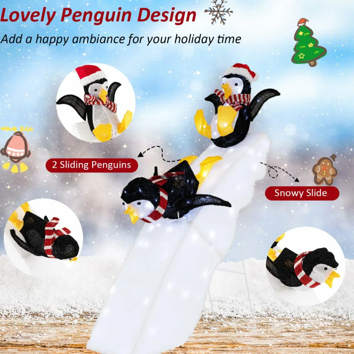 Tangkula 4 FT Lighted Christmas Penguin Slide Scene Decoration