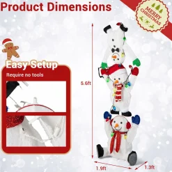Tangkula 5.6 FT Lighted Christmas Stacked Snowmen Decoration