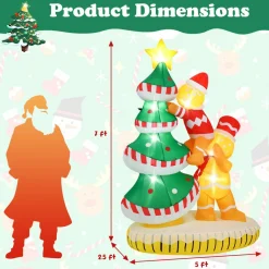 Tangkula 7 FT Lighted Christmas Inflatable Gingerbread Men Climbing Christmas Tree with LED Lights & Built-in Fan