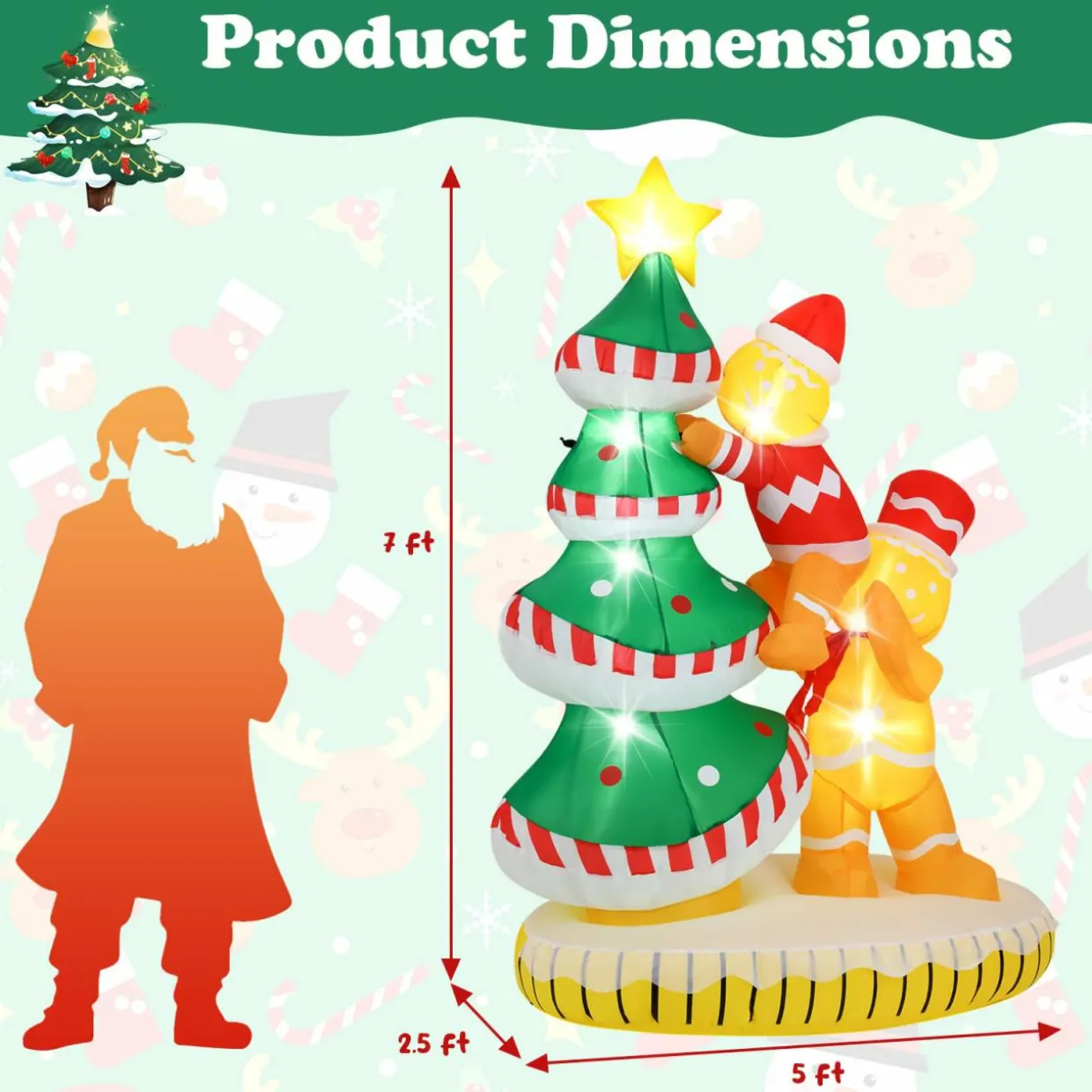 Tangkula 7 FT Lighted Christmas Inflatable Gingerbread Men Climbing Christmas Tree with LED Lights & Built-in Fan