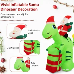 Tangkula 8 FT Lighted Christmas Inflatable Santa Claus Dinosaur Decoration with Gift Boxes
