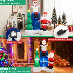 Tangkula 6 FT Lighted Christmas Inflatable Mailbox Santa Claus Snowman Christmas Tree Decoration with Built-in LED Lights