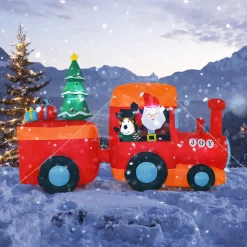 Tangkula 8.6 FT Lighted Christmas Inflatable Santa Claus on Train with Deer & Christmas Tree
