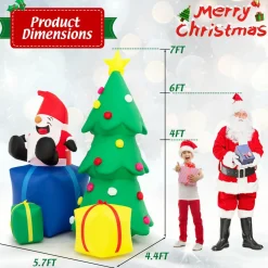 Tangkula 7 FT Lighted Christmas Inflatable Santa Claus & Christmas Tree with Gift Boxes