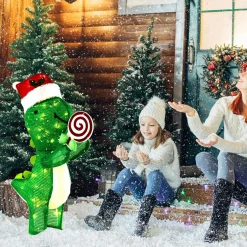 Tangkula 2.4 FT Lighted Christmas Dinosaur Decoration