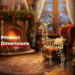 Tangkula 6 FT Lighted Christmas Reindeer, 3D Buck Xmas Decoration with 300 Warm White LED Lights