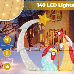 Tangkula 5 FT Lighted Christmas Nativity Scene Set, Outdoor Holy Family Decoration with 140 Warm White LED Lights