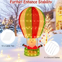 Tangkula 4.5 FT Lighted Christmas Santa Claus with Hot Air Balloon
