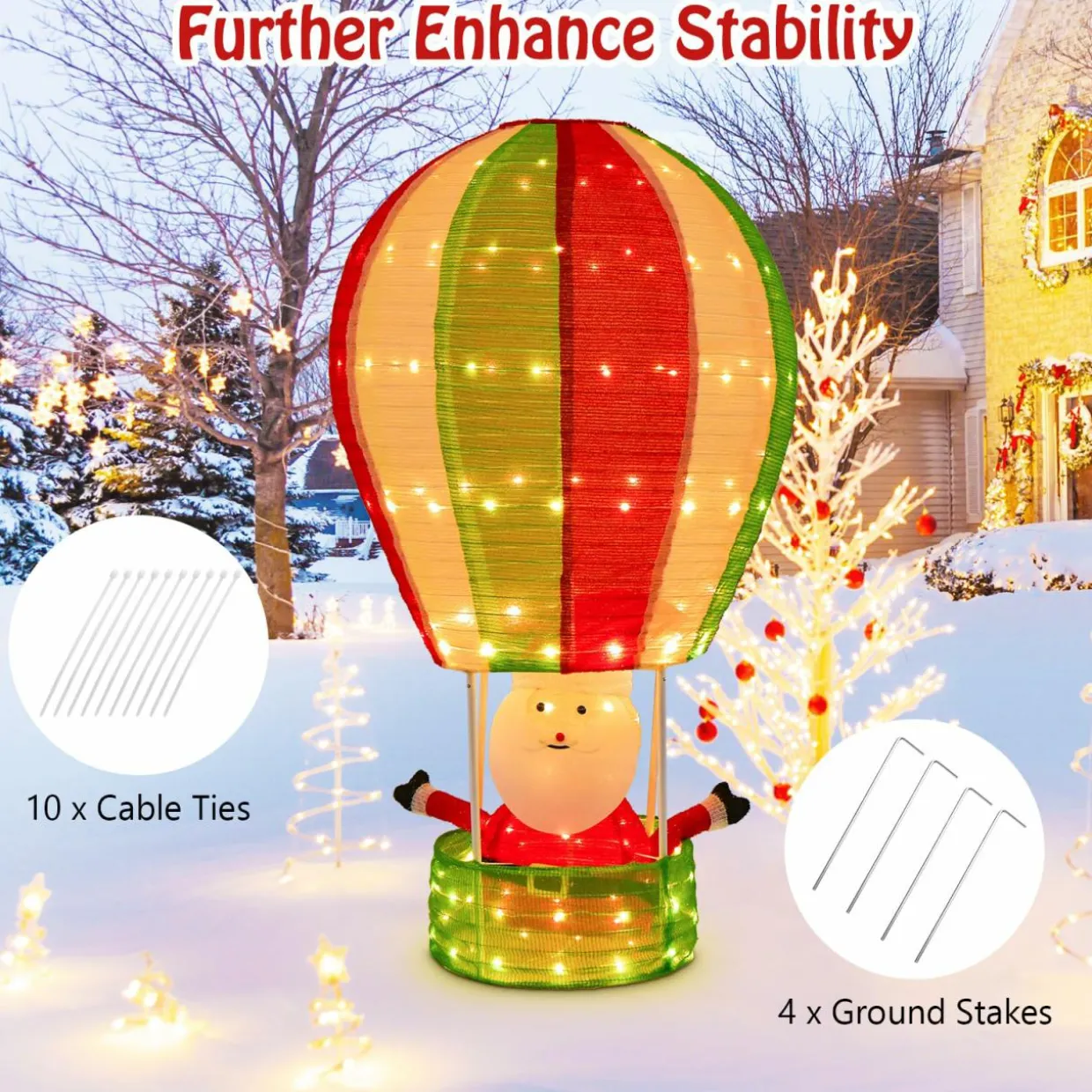 Tangkula 4.5 FT Lighted Christmas Santa Claus with Hot Air Balloon