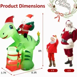 Tangkula 8 FT Lighted Christmas Inflatable Santa Claus Dinosaur Decoration with Gift Boxes