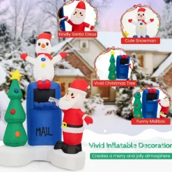Tangkula 6 FT Lighted Christmas Inflatable Mailbox Santa Claus Snowman Christmas Tree Decoration with Built-in LED Lights