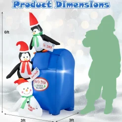 Tangkula 6 FT Lighted Christmas Inflatable Decoration, Inflatable North Pole Mailbox with Penguins and Snowman
