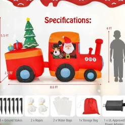 Tangkula 8.6 FT Lighted Christmas Inflatable Santa Claus on Train with Deer & Christmas Tree