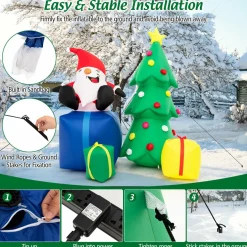 Tangkula 7 FT Lighted Christmas Inflatable Santa Claus & Christmas Tree with Gift Boxes