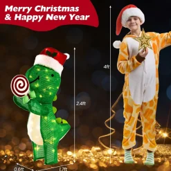 Tangkula 2.4 FT Lighted Christmas Dinosaur Decoration