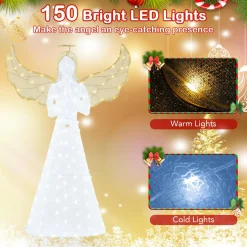 Tangkula 5 FT Lighted Christmas Angel, Light-up Winged Xmas Angel with 150 LED Lights, Zip Ties & Ground Stakes