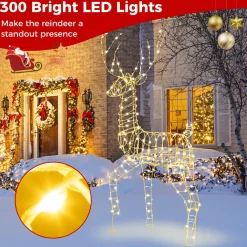 Tangkula 6 FT Lighted Christmas Reindeer, 3D Buck Xmas Decoration with 300 Warm White LED Lights