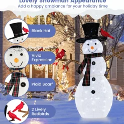 Tangkula 4.2 FT Lighted Christmas Snowman with Redbirds